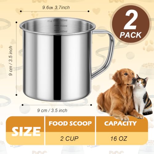 2 Pcs Dog Food Scoop 2 Cup,304 Stainless Steel Dog Food Measuring Cup,2 Cup Scoop for Dogs, Cats, Birds & Rabbits - size: 2 CUP