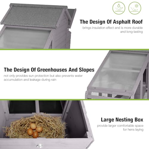 GUTINNEEN Chicken Coop Mobile Chicken House On Wheel Outdoor Rabbit Hutch for 2-4 Chickens 67" - color: Light gray