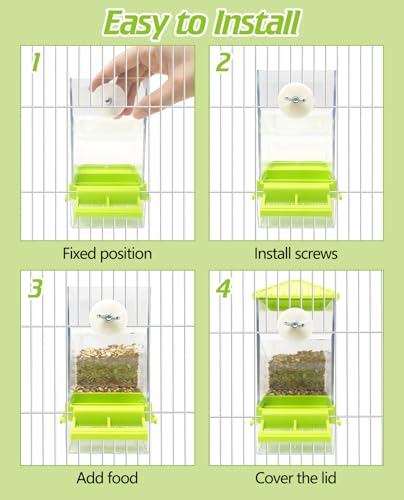 BNOSDM No Mess Automatic Bird Feeder Anti-Splash Bird Feeder Acrylic Transparent Food Container Parrot Cage Accessories for Parakeets Budgies Lovebirds Cockatoos Conures Finches (Green)