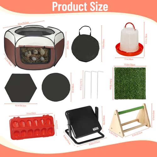Brooder Box for Chick Starter Kit - 2026 Upgrade Dual Door Chicken Brooder Pen/Playpen/Tent with 10*10 in Brooder Heating Plate,Nesting Pad,Chicks Feeder＆Waterer,Chick Perch Up to 15 Chicks,Duck - color: brown 1