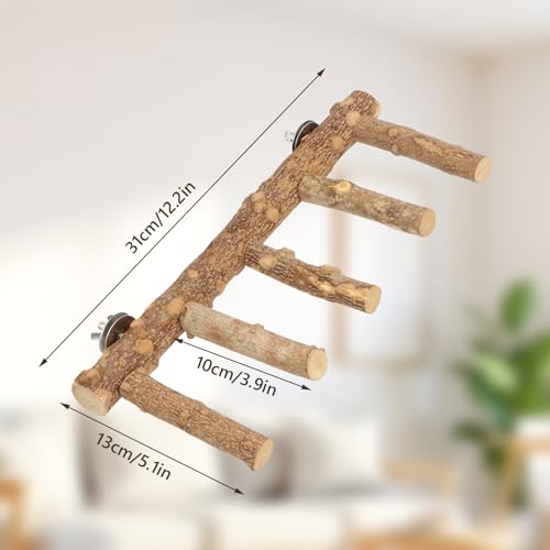 Hypeety Bird Ladder Perch for Cage Natural Wood Climbing and Chewing Toy | Anti-slip surface, climbing bridge, exercise ladder, fit most cages, for parakeets/cockatiels/lovebirds, play/stand/climb toy