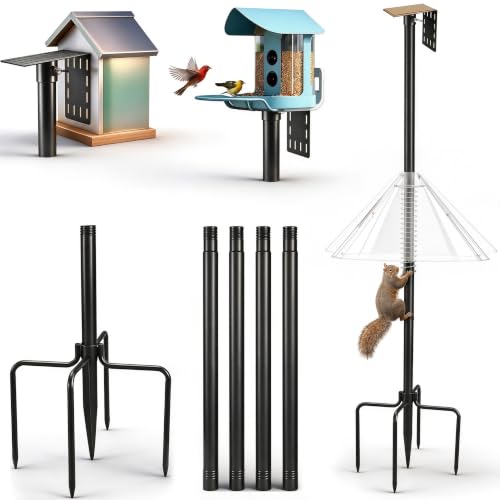 79" Heavy-Duty Bird Feeder Pole with Squirrel Baffle for Outdoors, Adjustable Bird Feeding Station Holds Multiple Feeders, Rust-Resistant Steel Pole with Bird House Pole Mount Kit - size: 79" Pole & Baffle