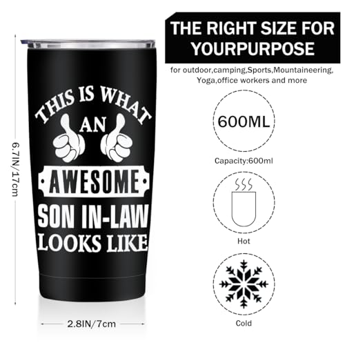 Jztco Son in Law Gifts for Women 20 oz Tumbler, Stainless Steel Insulated | Inspirational Gifts Travel Coffee Mugs Water Bottle, Father's Day Birthday Gifts for Son in Law - color: Multi 1465
