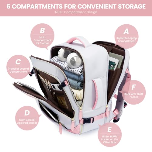 LOVEVOOK Travel Backpack for Women, 40L Carry On Backpack with 3 Packing Cubes,TSA Personal Item Travel Bag Airline Approved, Water Resistant Weekender Overnight Luggage Daypack, Fits 17 Inch Laptop - color: D-grey-pink, size: Large - 17.3 Inch - 40L - 3