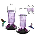 Glass Hummingbird Feeder for Outdoors Hanging, 16 oz Leak-Proof Nectar Feeder with Bee Guards & Ant Moat, 4 Metal Flower Feeding Ports, 360° Perch Ring, Easy Refill & Clean, Purple 2 Pack - color: Purple