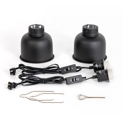 2 Pack Reptile Light Fixture, 5.5in Deep Dome Reptile Lamp Fixture, Optical Reflection Cover, Separate Switch & Hook, Terrarium Light Fixture for Reptile Heat Basking UVB Bulbs, 100W, Black - size: 5.5in