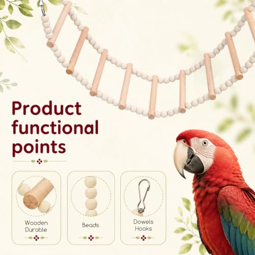 Bird Ladder Bridge, 4.52 X 24.4 Inch Natural Wooden Hamster Ladder Bridge Birds Hamster Climbing & Swing Toy, Bird Cage Ladders Cage Accessories for Birds Rats Parrots Squirrel Cockatiels