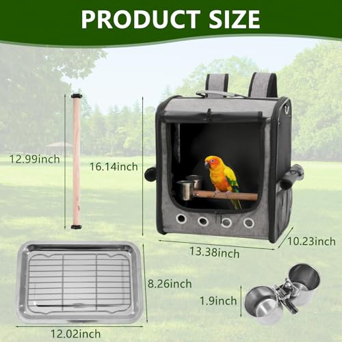 Foldable Bird Carrier Bag, Bird Backpack with Perch and Food Bowl, Stainless Steel Tray, A Portable Travel Bird Cage that is Easy to Clean, Pet Transparent Breathable Travel Cage