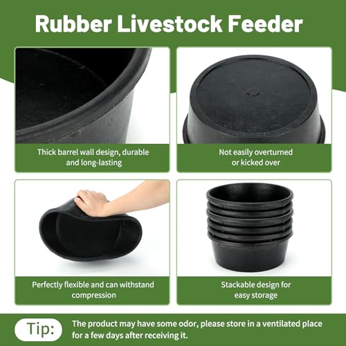 6Pcs Rubber Feed Pan, 1 Gallon Horse Feeder Pan, Chicken Dust Bath | 10.6 x 4.1Inches Rubber Bowl, 4 L Capacity Water Trough,Livestock Water Bowl for Farm Animal Outdoor - color: Black-4Quart, size: 6PCS