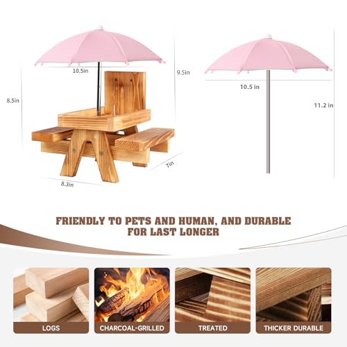 Gnodary Squirrel Feeder with Umbrella, Squirrel Feeders for Outside, Squirrel Picnic Table Feeder - Chipmunk Feeder Hold Corn, Corn Cob, Peanuts (Pink) - color: Pink