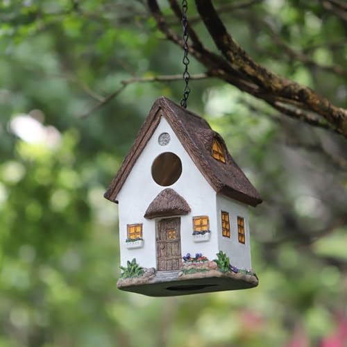 Outdoor Hanging Bird Nests, Hummingbird Houses, Garden Tree Decorations, Resin Ornaments (White) - style: White