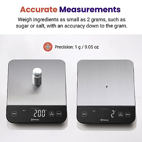 Etekcity 22lb Food Kitchen Scale, USB Rechargeable, IPX6 Waterproof | Digital scale with grams & ounces, 1g precision, 5 weight units, tare, ideal for baking, meal prep, Stainless Steel, Silver - color: Stainless Steel-Silver