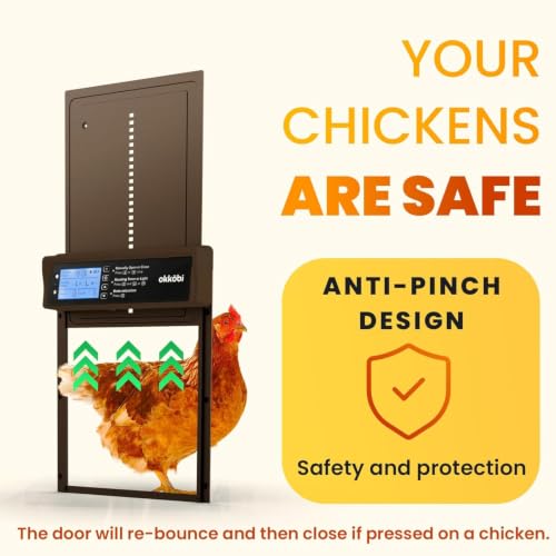 Okkobi Automatic Chicken Coop Door Solar Powered - LCD Display - Light Sensor & Timer - Security & Peace of Mind: Anti-Pinch Function - 5-Year Protection - Dark Brown | Anti-Pinch for Safety, Resistant to -15 to 140°C, Compatible with Ducks and Geese - Da