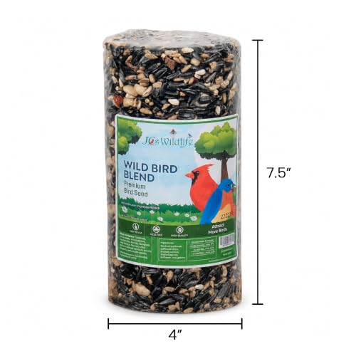 JCs Wildlife Wild Bird Blend Seed Cylinder with Hole, Sunflower Safflower Pecans Peanuts Bird Food for Outside Feeders, Cardinals Woodpeckers Chickadees Nuthatches, Made in the USA, 1.5 lb, 6 Pack - size: 6 Cylinders