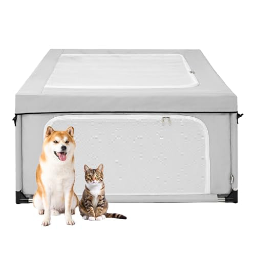 EHEYCIGA 42x42x26 Dog Playpen with Top Cover for Dogs & Cats, Sliver Grey - color: Silver Grey, style: 42x42x26(With Cover)