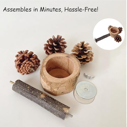 Bird Perch with Feeder for Cage & Chew Toys Pinecones - Bird Cage Accessories 100% Natural & Durable for Cockatiel, Conure, Budgie, Lovebird, Parakeet - Parrot Food Treats Bowl for Foraging