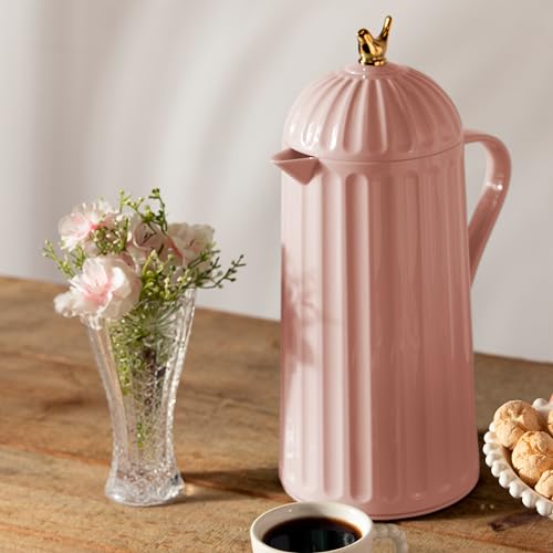 WOLFF - Bird Thermal Coffee Carafe - Hot or Cold Drinks, Plastic Exterior and Glass Insulation Lining Flask Coffee Dispenser, Thermal Bottle for Beverages, Tea and Water Pitcher- Pink, 34floz/1L - color: Pink