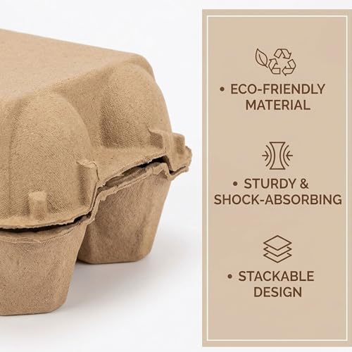 50 Pieces Natural Material Empty Egg Cartons, Each Holds 6 Fiber Egg Carton For Home, Farm, Market, Camping, Picnic, Travel,Reusable.