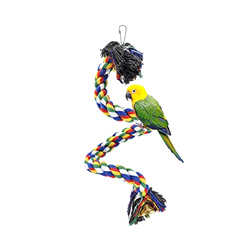 WishLotus Bird Perches, Parrot Colorful Climbing Rope Swing Toys Parrot Stand with Bell and Hanging Clip for Parrots, Budgies, Macaws, Parakeets, and Other Small Birds. (50cm) - size: 50cm