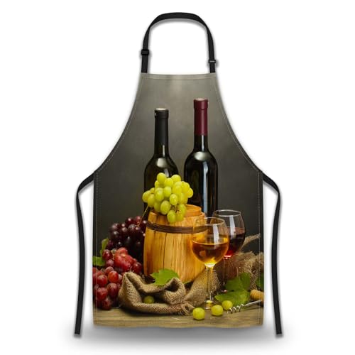 Garden Apron for Men Bottles and Glasses Pinafore Aprons for Women for Kitchen Cooking Restaurant BBQ Painting Crafting Gardening 27” (W) x 31” (H), Waterproof Aprons - color: Bottles and Glasses