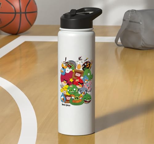 Angry Birds Piggy & Bird Pile Stainless Steel Insulated Water Bottle - color: White