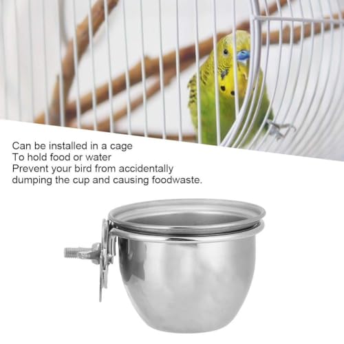 Stainless Steel Bird Feeding Dish Cups, Bird Feeder Birds Food Dish Parrot Feeders Water Cage Bowls with Clamp Holder(7.5cm)