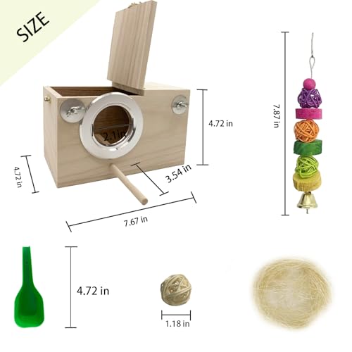 Parakeet Breeding Box Birds Natural Wooden House Lovebird Nesting Mating Box 7Pcs Bird Supplies for Cockatiel Finch Canary Budgie Aviary (7.67×4.72x4.72 in)