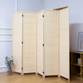 5 Panel Bamboo Room Divider, 5.6 ft Tall Folding Privacy Screen, Freestanding Room Partition Wall in Natural Beige for Home & Office and Room Separation (67" H x 76.8" W) - color: Beige, size: 5 Panel