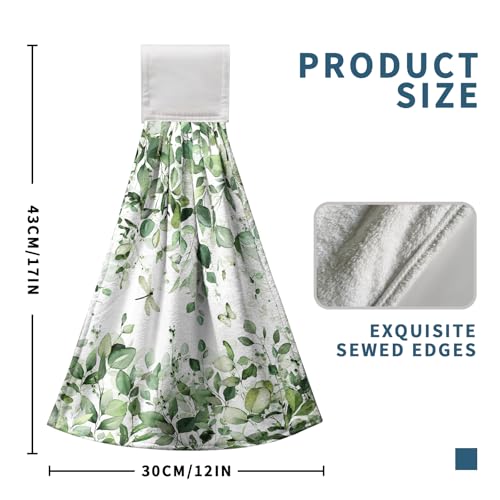 Eucalyptus Leaves Hanging Hand Towels Sage Green Leaf Kitchen Towels with Hanging Loop Spring Summer Floral Farmhouse Greenery Tea Dish Towels Soft Absorbent Fingertip Bath Tie Towels for Bathroom - color: Eucalyptus Green Leaf