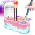 2026 Upgraded Paint Brush Cleaner, Kids Painting Station with Brush Washer, Water Cycle Watercolor Rinser Dispenser with Holder and Palette, Art Supplies Cleaning System for Children Adults(Pink)