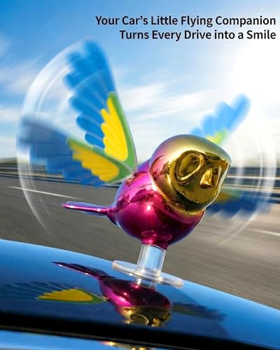 Flying Bird Car Accessories, Wind Powered Spinning Bird Toy, Funny Moving Bird Ornament for Car Exterior, Motorcycle Helmet, Mirror, Antenna Decoration, Weatherproof Auto Decor Gift