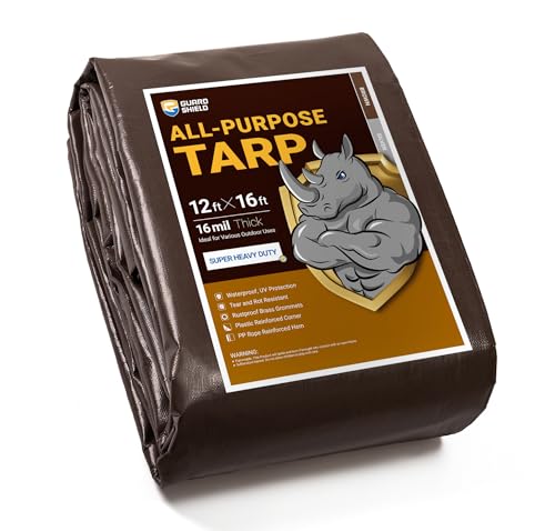GUARD SHIELD Super Heavy Duty Brown/Silver Ploy Tarp Cover 12x16 Feet Waterproof Tarps 16mil Thick UV and Tear Resistant Tarpualin - color: Brown/Silver, size: 12x16