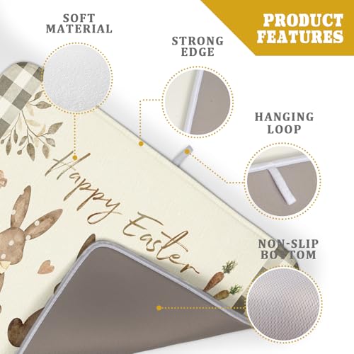 Giwawa Happy Easter Dish Drying Mat for Countertop, 18"x24" Cute Bunny Rabbits Eggs Carrot Dish Drainer Mats, Bufflao Plaids Fast Dry Microfiber Large Dish Drying Pad Kitchen Accessories Decor - size: 24" x 18"