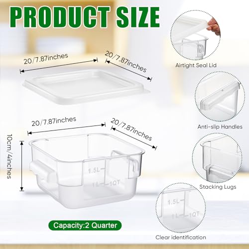 FoldTier 2 Pieces Square Food Storage Containers Polycarbonate Clear food Container with Lid Commercial Storage with Graduations for Commercial Kitchen Dough Marinating Meat(White,2 Qt) - color: White, size: 2 Qt