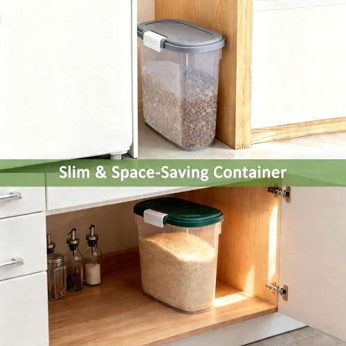 Rice Storage Container 15-20 Lbs, Tall Flour Bin Container with Scoop, Cup | Slim Dry Food Container Storage Bin for Cereal, Sugar, Beans, Pet, Dog, Cat Food, Kitchen and Pantry Storage Organization - color: Gray White