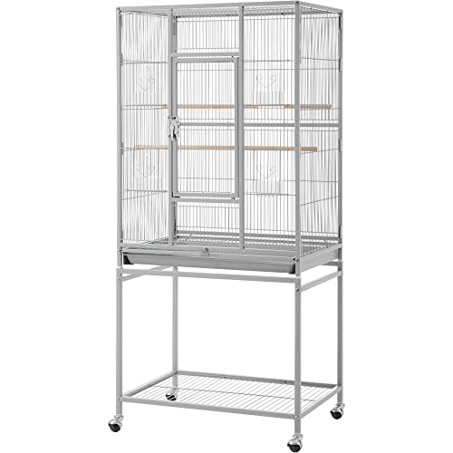Topeakmart 53.5inch Height Large Bird Cage Extral Space Parrot Cage with Wooden Perch & Stand for Conures Parakeets Budgies, Light Gray - color: light gray