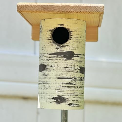 DutchCrafters Cedar Wood Pole Mount Gilbertson Bluebird House with Removable Base, Weatherproof Wooden Birdhouse Blue Bird Nesting Box for Outdoors - color: Natural