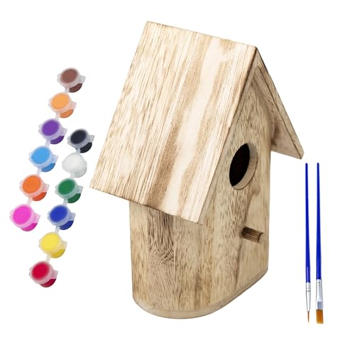 YCHTEWY-DIY Wooden Bird House,Wild Bird Feeder, Hanging Birdhouse Attract Birds & Beautify Your Yard! (Cream, C) - size: C