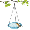 Bird Bath Hanging Seed Feeder Garden Plate Hanging Tray for Wild Backyard Attracting Birds (Blue-Single Bath)