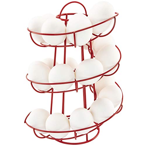 Egg Skelter Deluxe – Modern Spiraling Dispenser Rack, Red, Stylish Kitchen Storage for Eggs - color: Red