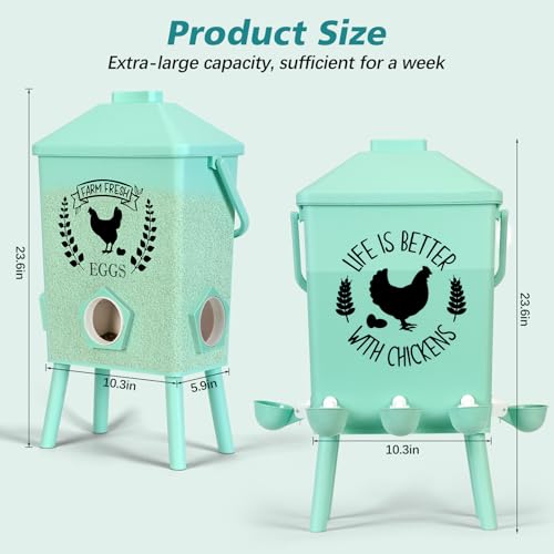 Tgeyd Automatic Chicken Feeder and Waterer Set(4.2Gal/21Lb) with Stand Legs, Sloped Roof Design, Gravity-Fed System for Poultry,Chicken Coop Accessories