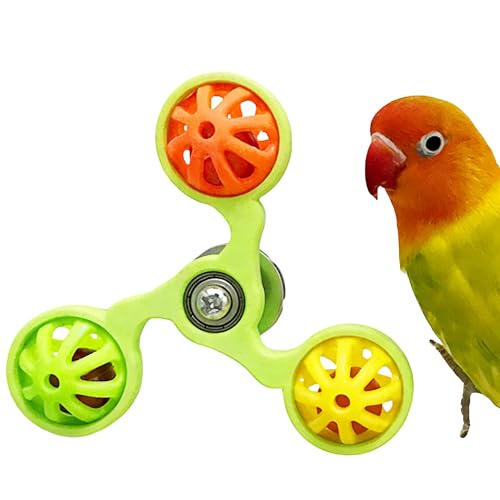 Spinning Bird-Toys Bird Cage Toys & Bird Perch Parrot-Parakeet Budgie Cockatiel Conure Macaw Chicken Parrot Enrichment Cage Accessories Small Animal Chewing Toy (Green Spinner Bell) - color: Green Spinner Bell