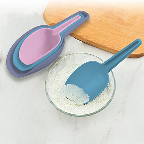 Scoop for Canisters Set of 3, Flour Scoops for Canisters Popcorn Scoop Plastic Scoops for Dry Goods Coffee Beans Cereals, 1.7/3.4/5.1 oz - color: Gray+Blue+Light Pink