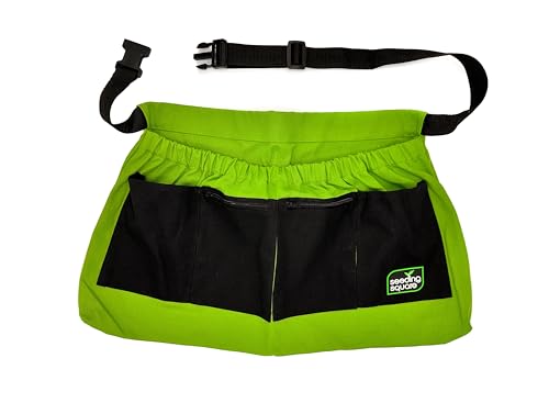 Harvest Apron Hands-Free Gardening Apron for Fruits, Vegetables, Tools – Adjustable, Durable, Washable - color: Black Pockets on Green