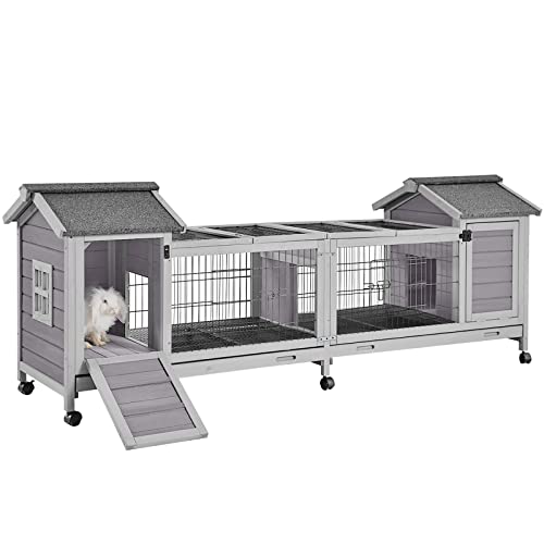 GUTINNEEN Rabbit Hutch Indoor Outdoor Bunny Cage Upgrade Large Space for Rabbit,Guinea Pig,Bunny and Other Small Animals,On Wheels Move Easily. - size: 80.1"L x 22.8"W x 28.6"H