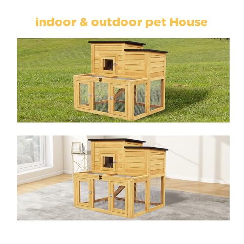 Small Chicken Coop Outdoor,Wooden Bunny House Rabbit Hutch Poultry Pet Run Cage Small Animal Enclosure with Waterproof Roof,Stairs&Removable Tray for Small Animals (Wood) - color: Wood