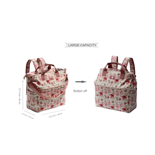 Diaper Tote Bag Totepack Backpack Crossbody Bag 3 in 1 for Women Laptop Backpack Multifunctional with Insulated Pockets - color: Corduroy Pink Flower