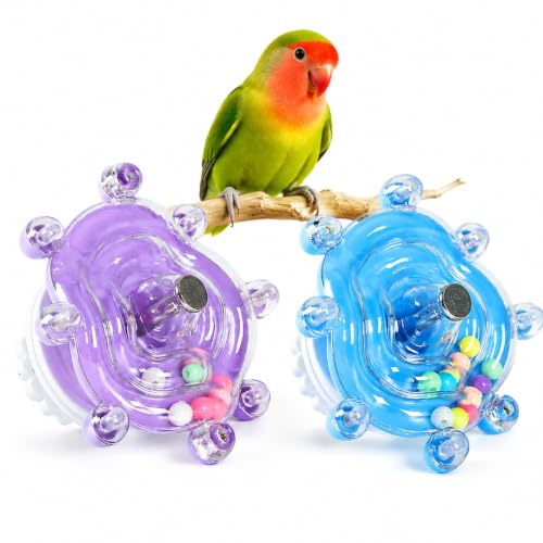 2 Pcs Bird Toys for Parakeets, Colorful Spinning Wheel Chew Toys, Interactive Spinner Rattle Parrot Toys,CockatielToys, Parakeet Toys, Bird Cage Accessories for Entertainment Chewing Exercise - color: Purple and Blue