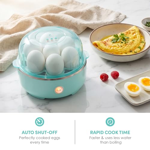 Elite Gourmet EGC115M Easy Egg Cooker, 7-Egg, BPA-Free, Retro Mint | Cooks soft, medium, or hard-boiled eggs with auto shut-off - electric operation - includes measuring cup - color: Retro Mint, size: 7 Egg