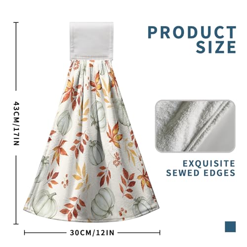 Fall Orange Leaves Pumpkin Kitchen Hanging Towels Autumn Thanksgiving Harvest Hand Towels with Hanging Loops Set of 2 Oven Stove Dish Hang Towel Soft Absorbent Bath Tie Towel - color: Fall Pumpkin Leaves Orange White